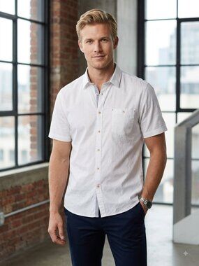 Ted Baker London White Geometric Short Sleeve Button Down Shirt Size 7 (3XL)
